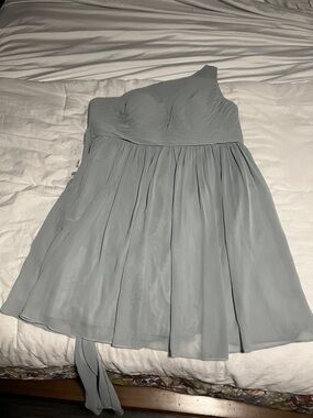 Azazie One-Shoulder Chiffon Dress in “Dolphin Grey”